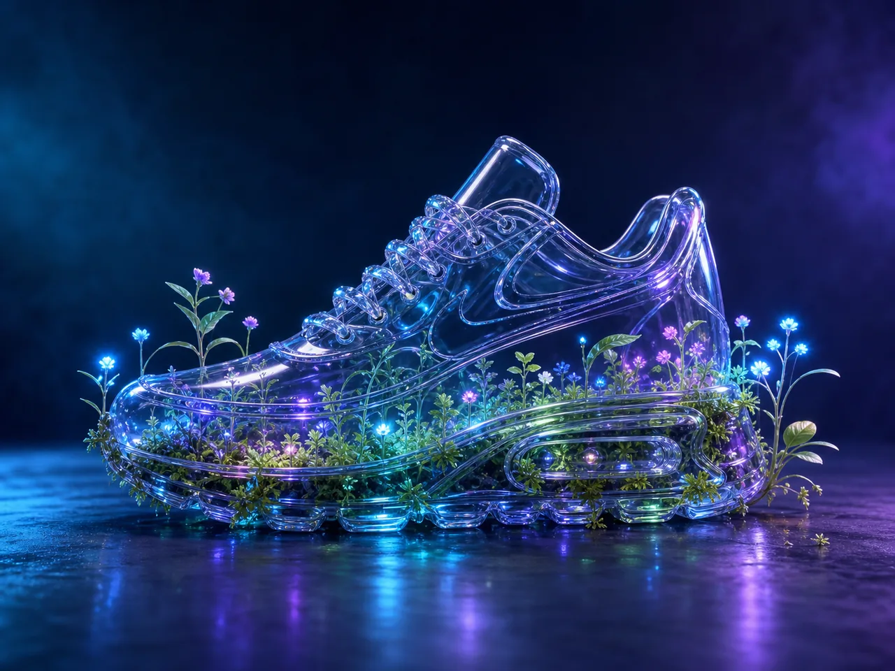 Zapatilla de cristal con un jardín en su interior